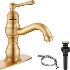 Antique Brass Bathroom Sink Faucet Single Hole One Handle Assembly Deck Mount